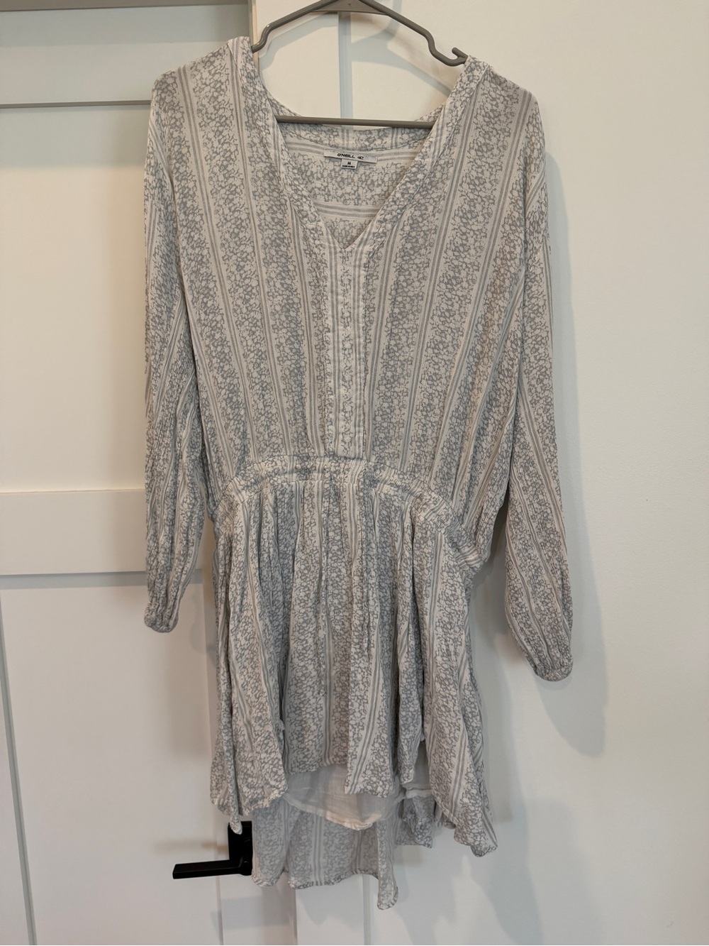 O'Neill Light Blue Striped Floral Long Sleeve Dress